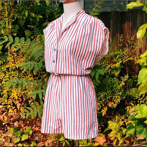 SOLD 1980s Red White & Blue Cap Sleeve Romper - Picture 2 of 9